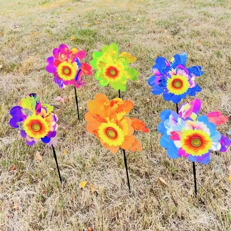 Professional Supply Brilliant double sunflower windmill light toy plastic windmill toy candy