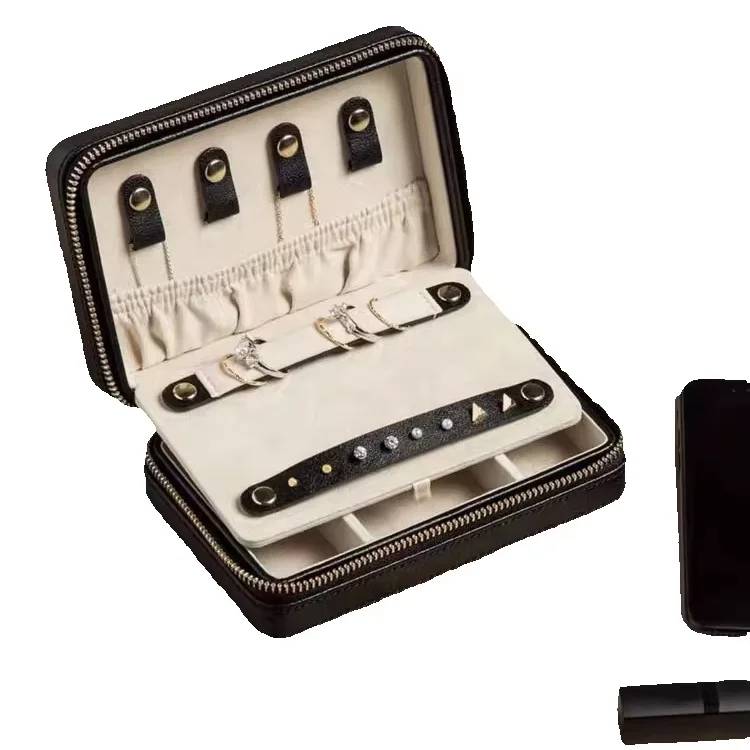 Modern Designer Travel Leather Jewelry Case with Zip Lock Protective Storage for Organized Jewelry
