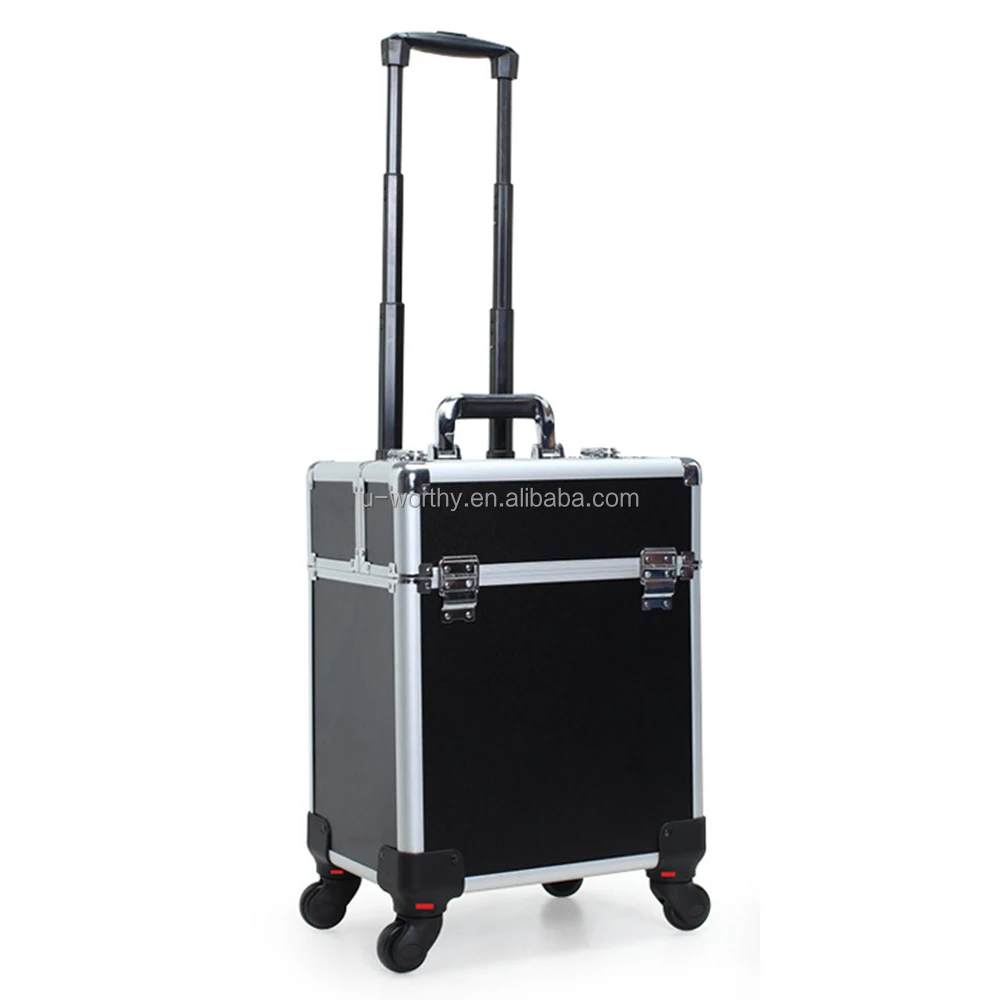 34x24x41cm Stylish Professional Modern Desgin Personal Travel Cosmetic Care Aluminum Trolley Beauty Case with Double-Deck Tray