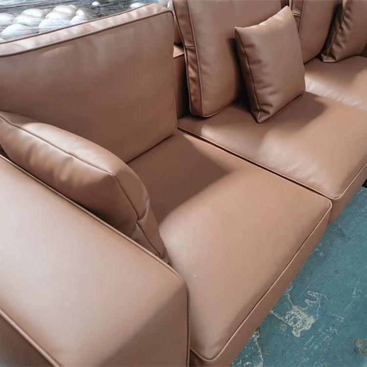 Leisure design metal sofa set villa hotel furniture sofa three seat luxury leather couch living room sofas set