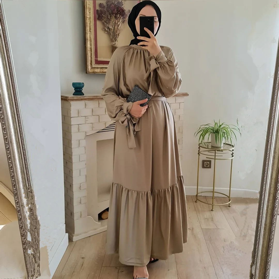 SIPO атласный мусульманский модный хиджаб Дубай Abaya длинные платья для женщин с поясом мусульманская одежда африканские