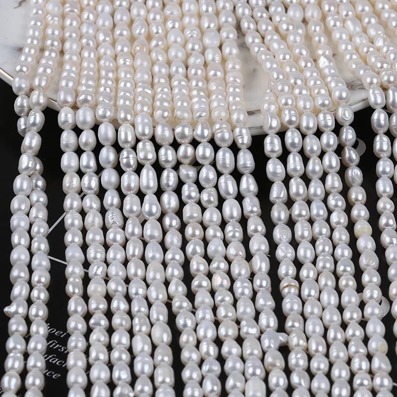 4.5-5mm Rice Shape Natural White Freshwater Pearl Beads Strand Wholesale Charms For Jewelry Making