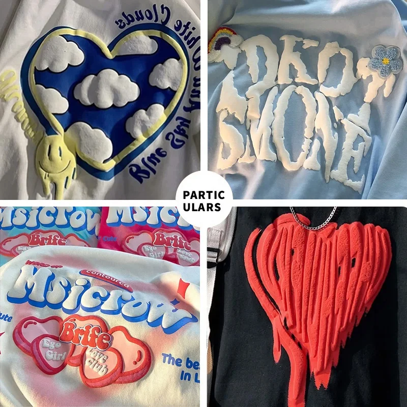 Qianshi Heavyweight 250 Gsm Heavy Cotton 100% T Shirt for Men Logo Tee Unisex Men Custom 3D Foam Puff Print Graphic T Shirt