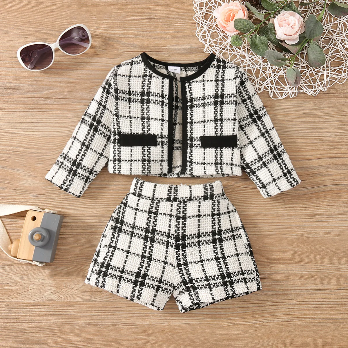 2022 Toddler Kids Baby Girls Clothes Sets Plaid Long Sleeve Jacket Tops Shorts Pants Outfit Girls Autumn Clothes girls clothing