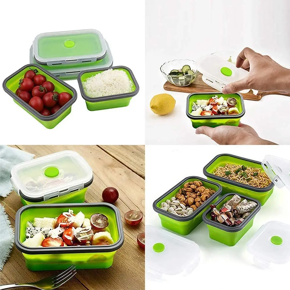 Складной Герметичный силиконовый Ланч-бокс Bento контейнер для хранения пищи