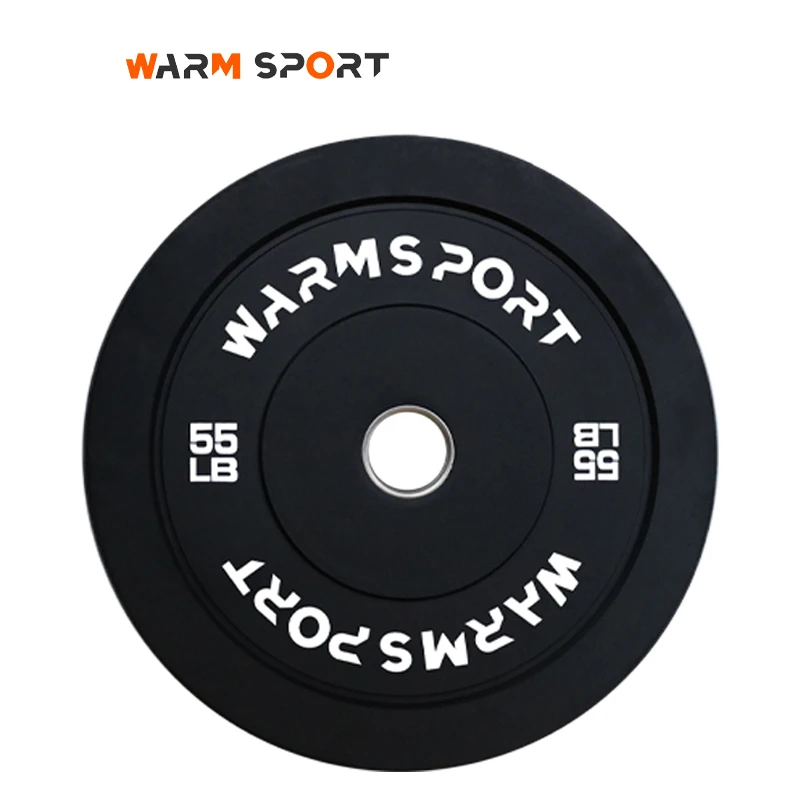 High Quality Custom Logo Gym Weightlifting 10-55 LB Black Rubber Bumper  Weight Plates With Stainless Steel Ring