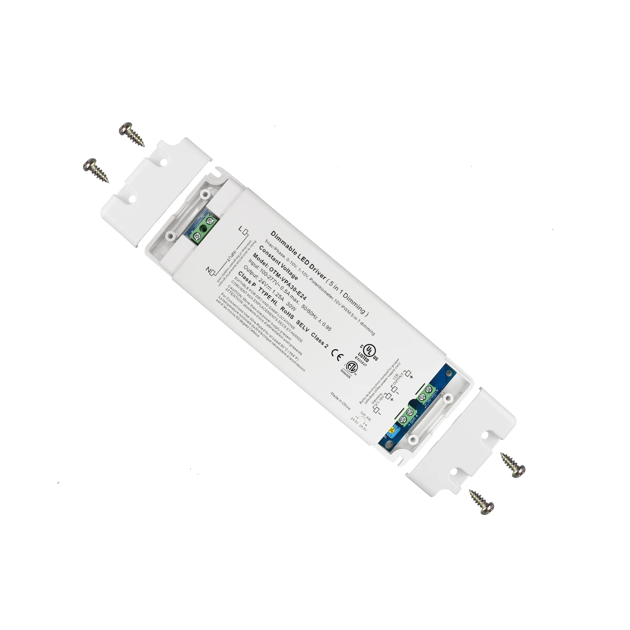 UL Triac 0-10V PWM 5 in 1 24V 30w Constant Voltage Dimmable LED Driver