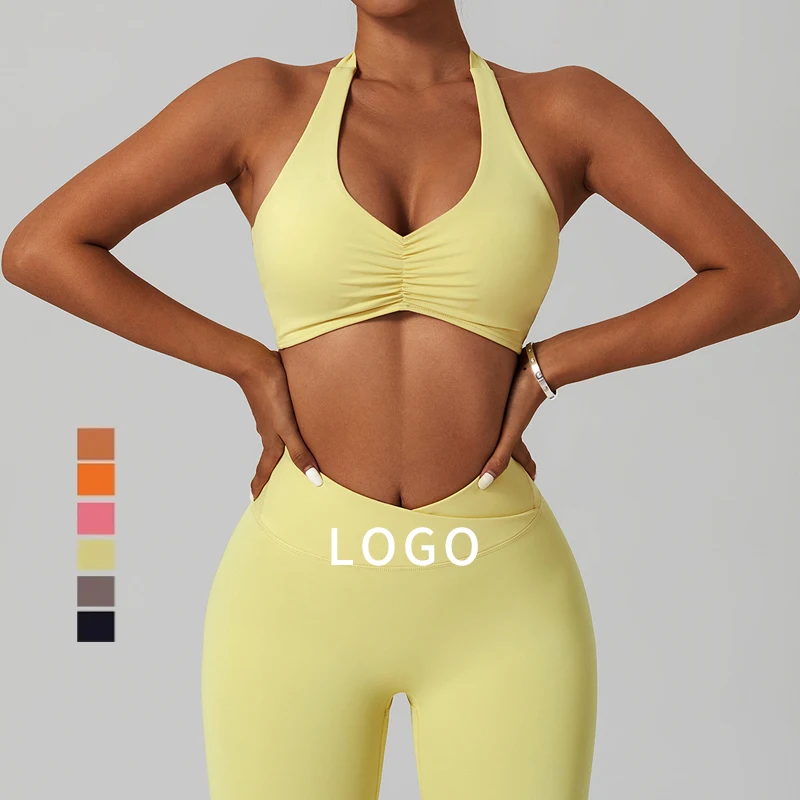 Custom yoga set push-up halterneck bra Scrunch Sports Bra Leggings Sets Supply Workout Fitness Wear Yoga Sets For Women