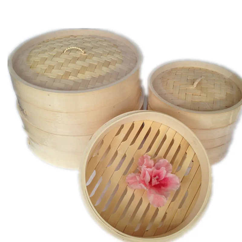 Natural color organic bamboo steamer 6inch 8inch 10inch or customized size bamboo steamer with logo