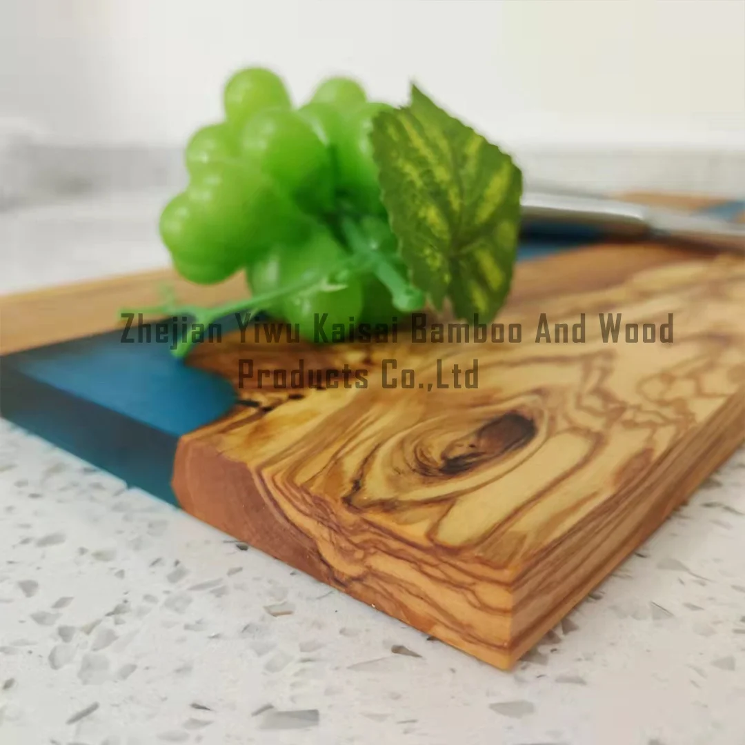 Olive wood cutting board, Olive Wood Resin Board with River of Blue Resin