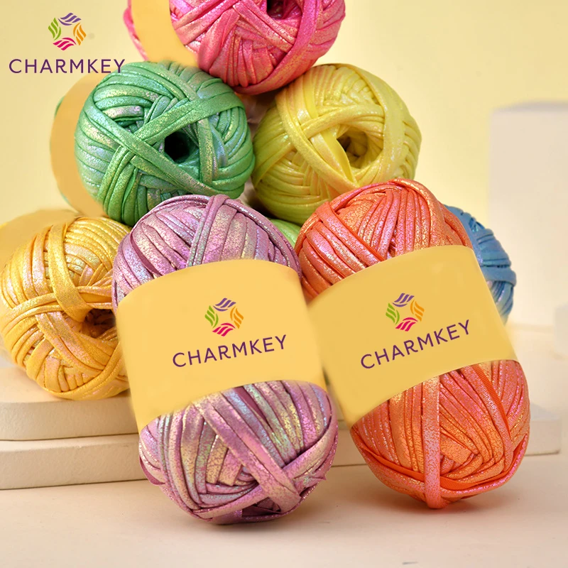 Wholesale Stock 200gram Per Roll Metallic Cloth Strips 100% Polyester Hand Knitting Yarn Chunky Fancy T-shirt Yarn for Crochet