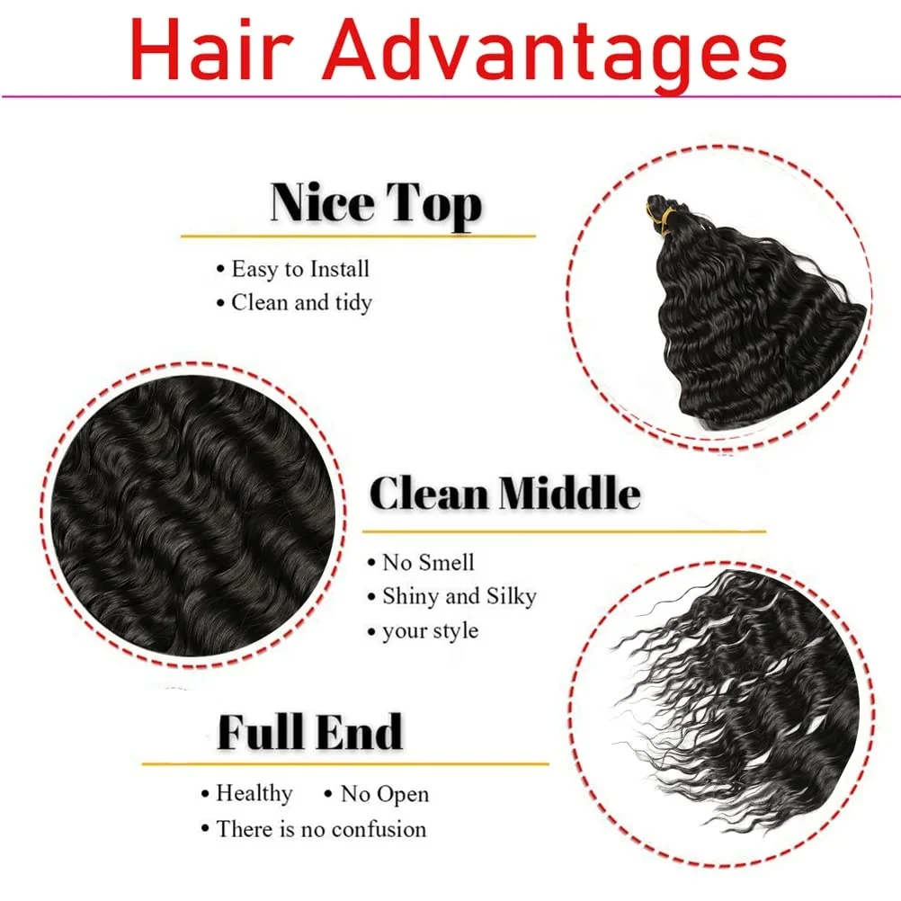 G&T Ocean Wave Synthetic Crochet Hair Extensions for Black Women Deep Wave Curly Braiding Chemically Dyed Single Weft Wig