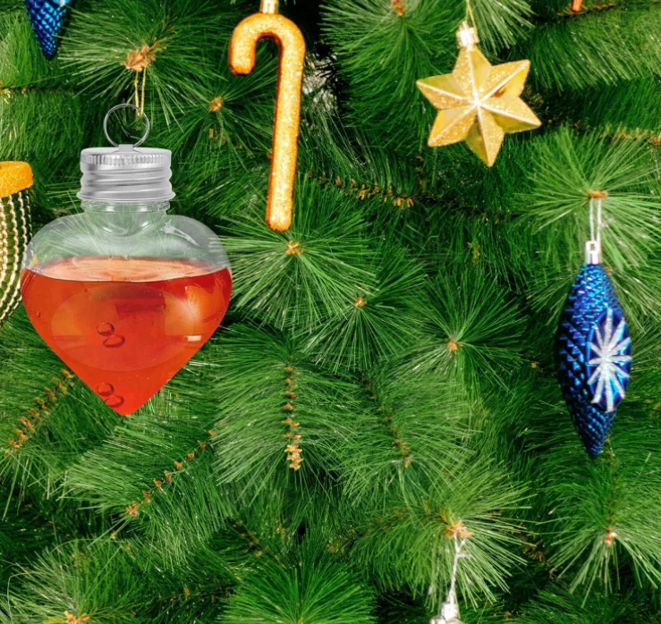 Heart Shaped Hanging Bottle Christmas Booze Balls Fillable Drink Balls with Cap Tree Ball Water Bottle Bulbs Juice Bottle