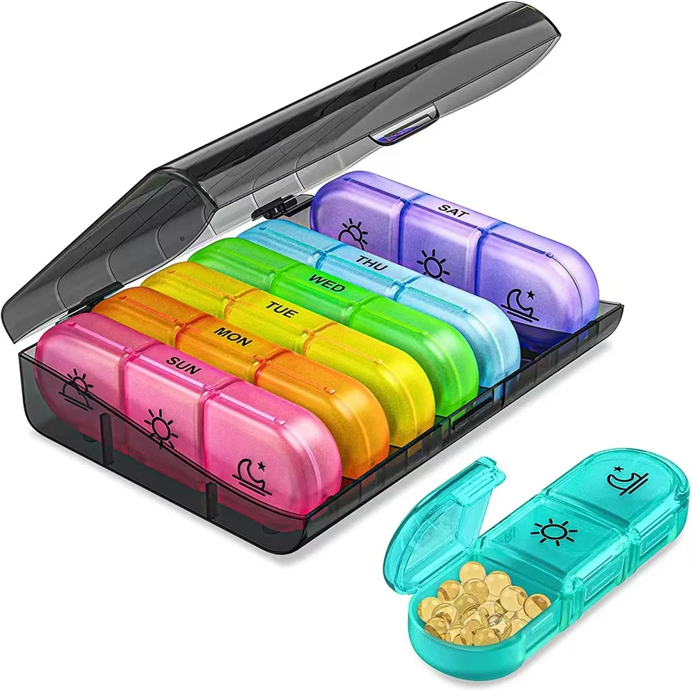 Best Selling Portable Travel Weekly Pill Vitamin Capsule Organizer 7 Days 21 Compartment Plastic Pill Box