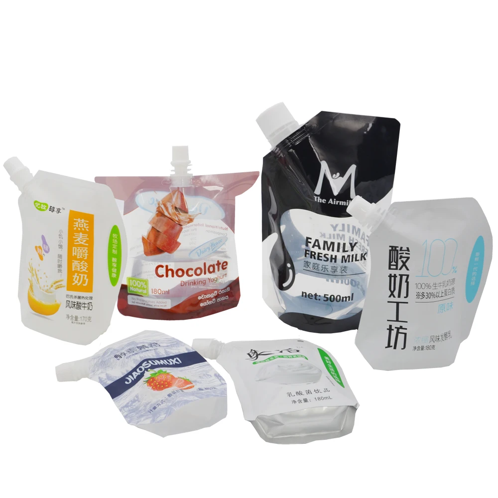 Liquid custom drink pouch beverage bag with spout drinks juice packing stand up bag pouch spout bag