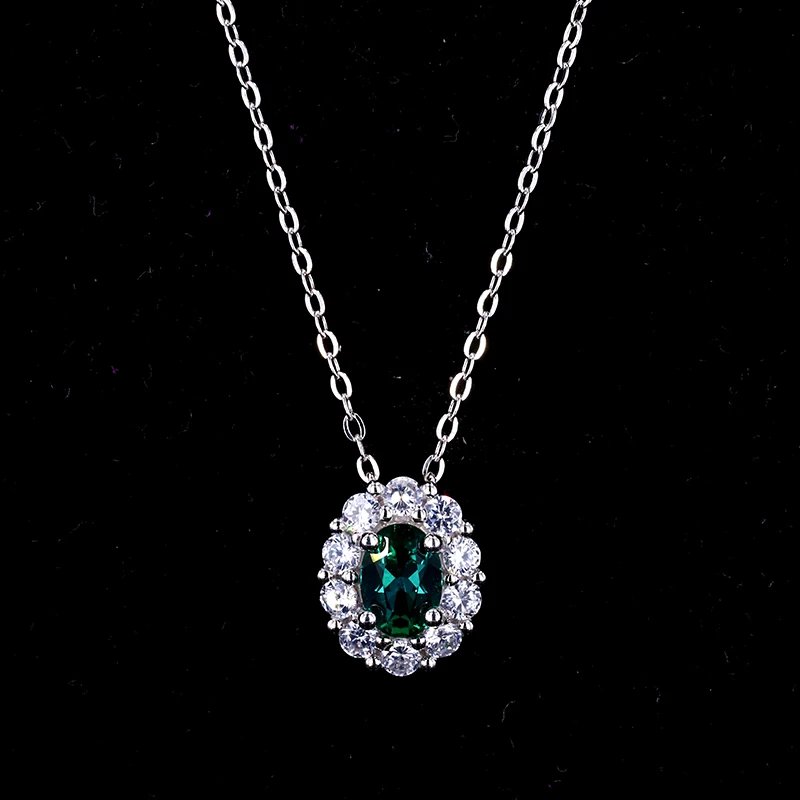 
5x7mm Oval Shape Lab Emerald Gemstone 925 Silver Necklace Pendant Wholesale 