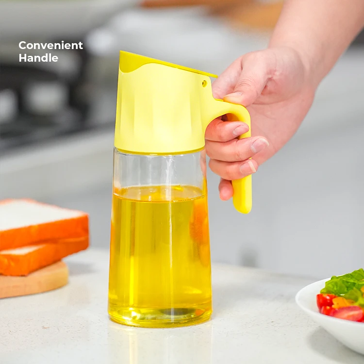 kitchen automatic flip glass empty olive oil dispenser bottle with non-drip spout and handle for cooking