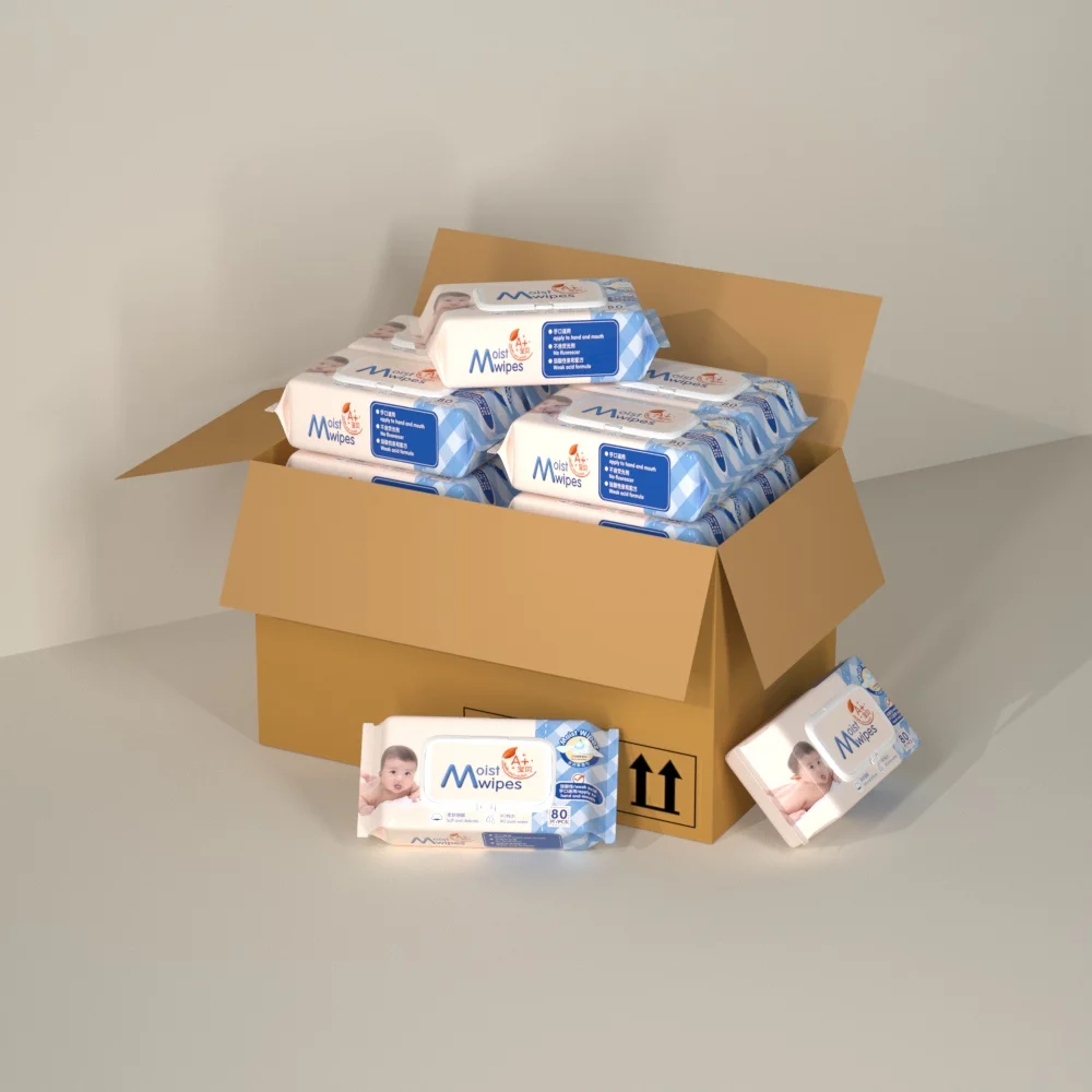 High Quality 80PCS  Non Woven Fabric Baby Cleaning Wipes Pure Water Custom Private Logo Household