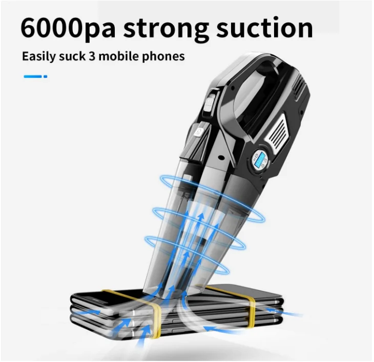 Car Vacuum 4 in 1 Handheld Cordless Air Compressor Pump 6000Pa Rechargeable Vacuum Cleaner with LED Light