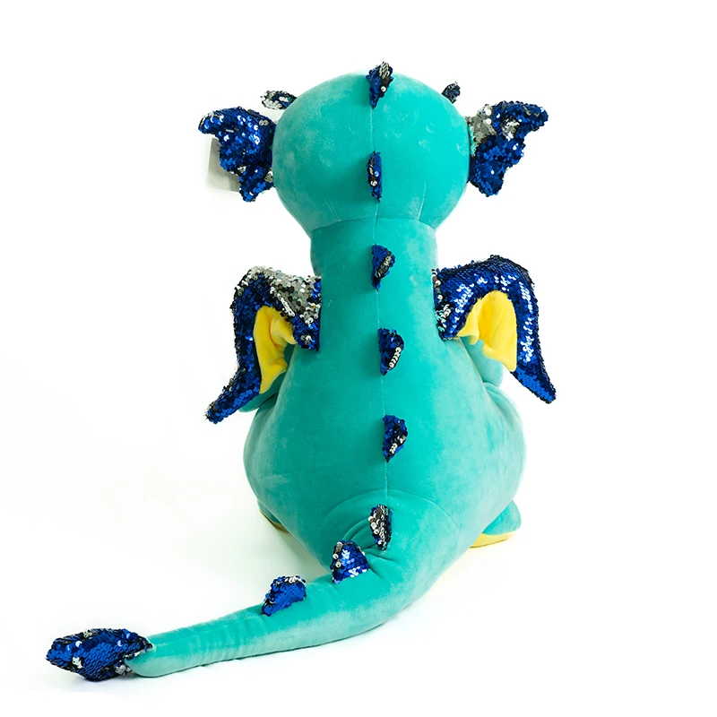Top Ranking Dragon Plush Doll Winged Dragon Stuffed Toy with Shimmering Sequins on Wings and Ears