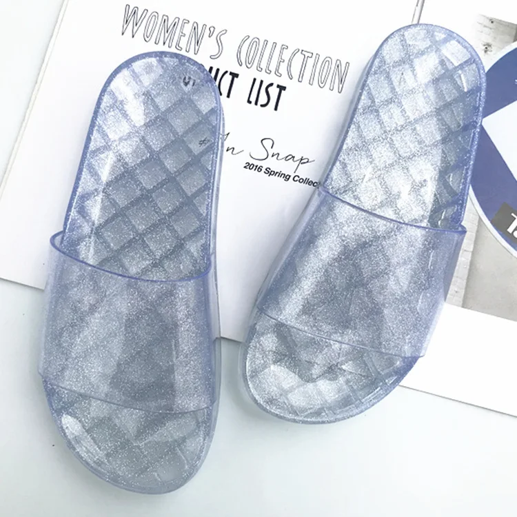 Fashion jelly shoes women platform sandals with glitter one-piece crystal non-slip beach comfortable casual slippers for women