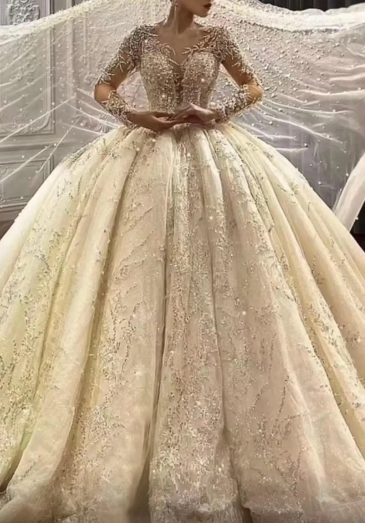 new elegant princess luxury wedding dress dubai bridal gown long sleeve