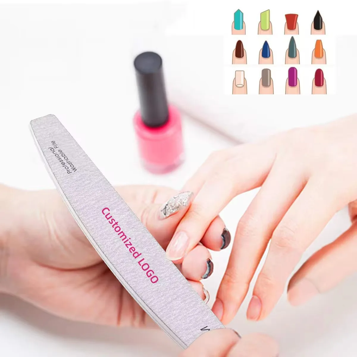 Professional Custom Printed Logo Double Side Disposable Rectangle Nail File 80/100/180 Grit Japan Sandpaper Nail File