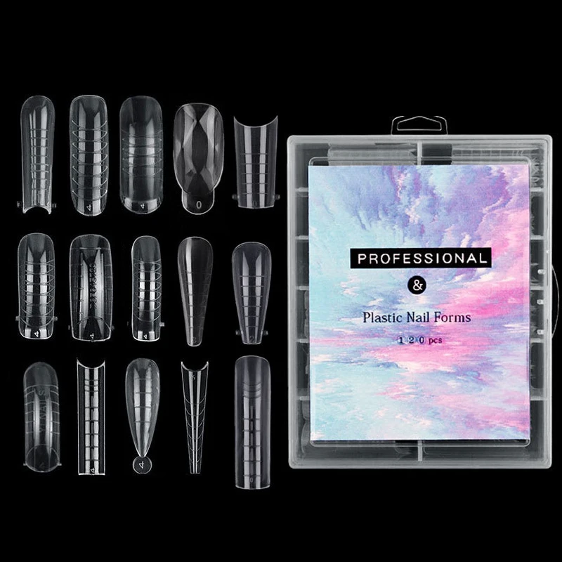 120pcs Private Label Custom Shorts Long xl xxl Coffin Square Ballerina Plastic Nail Forms For Poly Quick Gel Extention