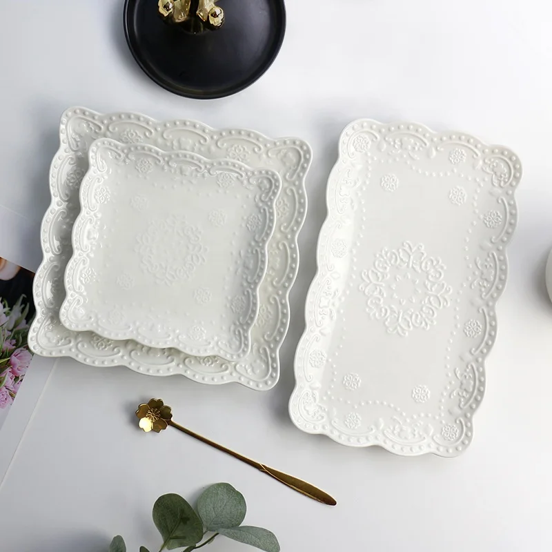 Ceramic Plate  Tableware Dish For wedding Party Restaurant Dinner Dessert Tray Dishwasher & Microwave Safe Rectangle Plate