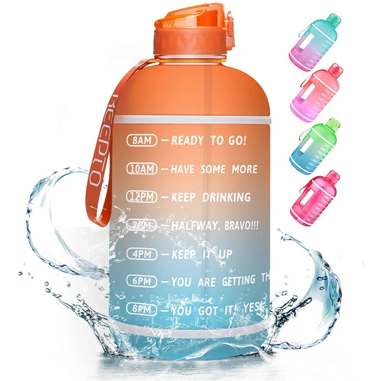 Water Bottles With Custom Logo 1 Gallon Petg Sport Water Bottle Bpa Free With Time Markers