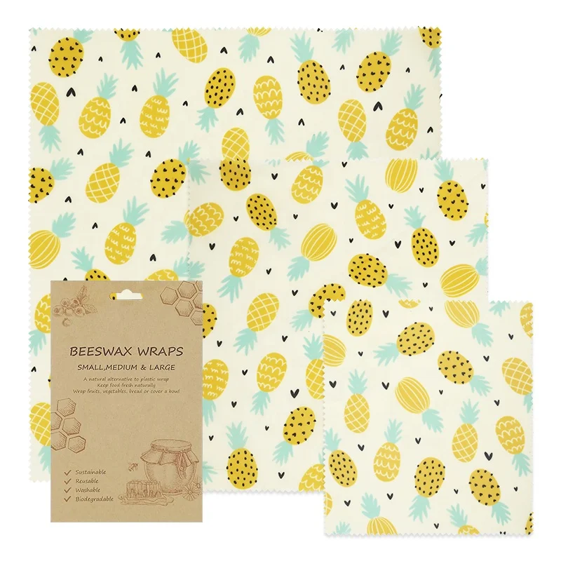 Hot Selling Amazon Biodegradable Natural Organic Cotton Fabric Beeswax Reusable Food Wraps