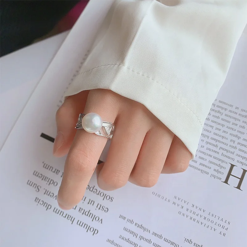 Kammy 10-10.5mm Custom Wholesale Designer Fashion Jewelry Irregular Hollow Out Minimalist Freshwater Pearl Rings For Man