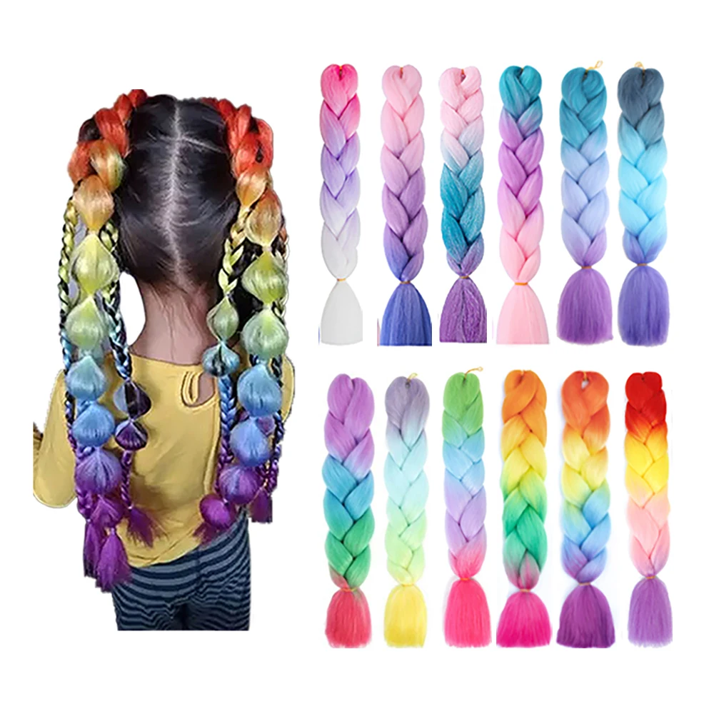 Hot Sale 24 inch 100g Yaki Straight Synthetic Box Crochet Ombre Jumbo Braids Hair Extentions