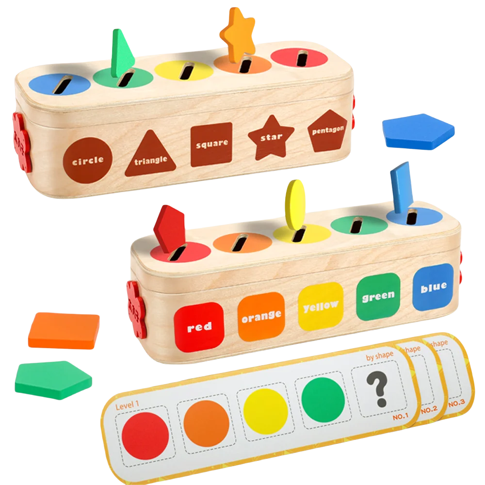 2024 Unisex Montessori Box Wood Color S Sorting & Geometric Pattern Matching Game Educational Fine Motor Skills Toys for Kids