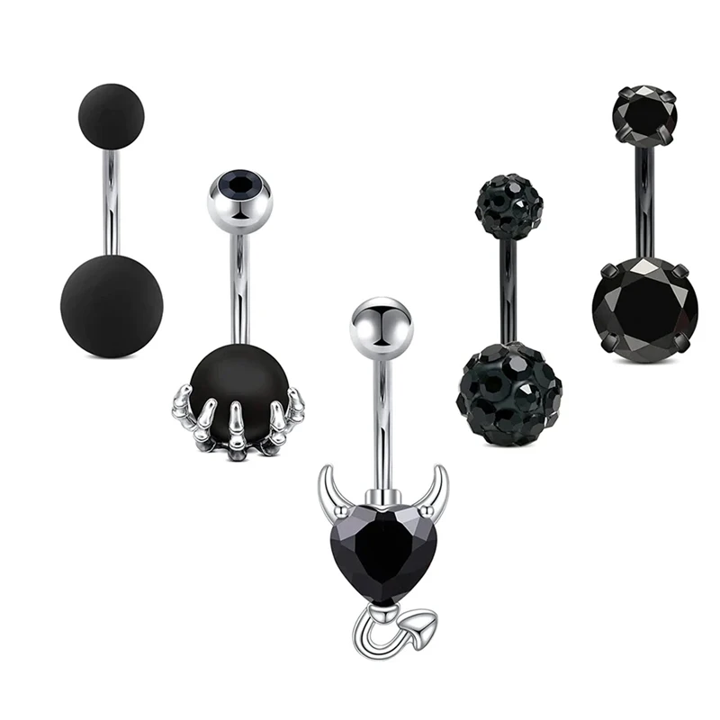 14G Belly Button Rings for Women Surgical Steel Skull Hand with Opal Devil Heart Navel Rings Belly Piercing Jewelry