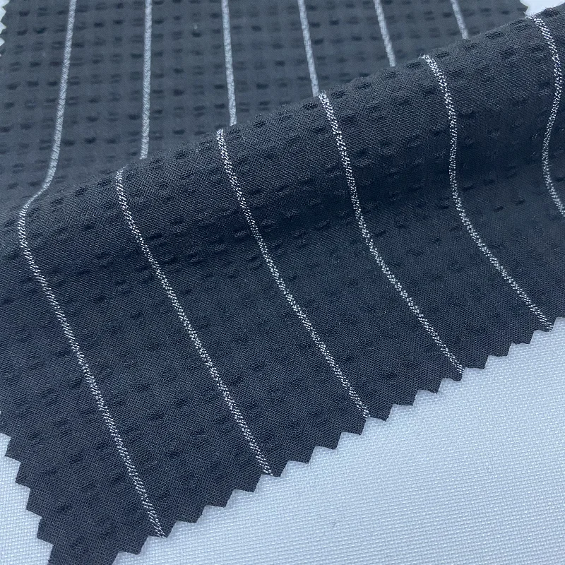 High Quality Woven Four Way Spandex Black White Stripe Yarn Dyed Fabric Seersucker Fabric