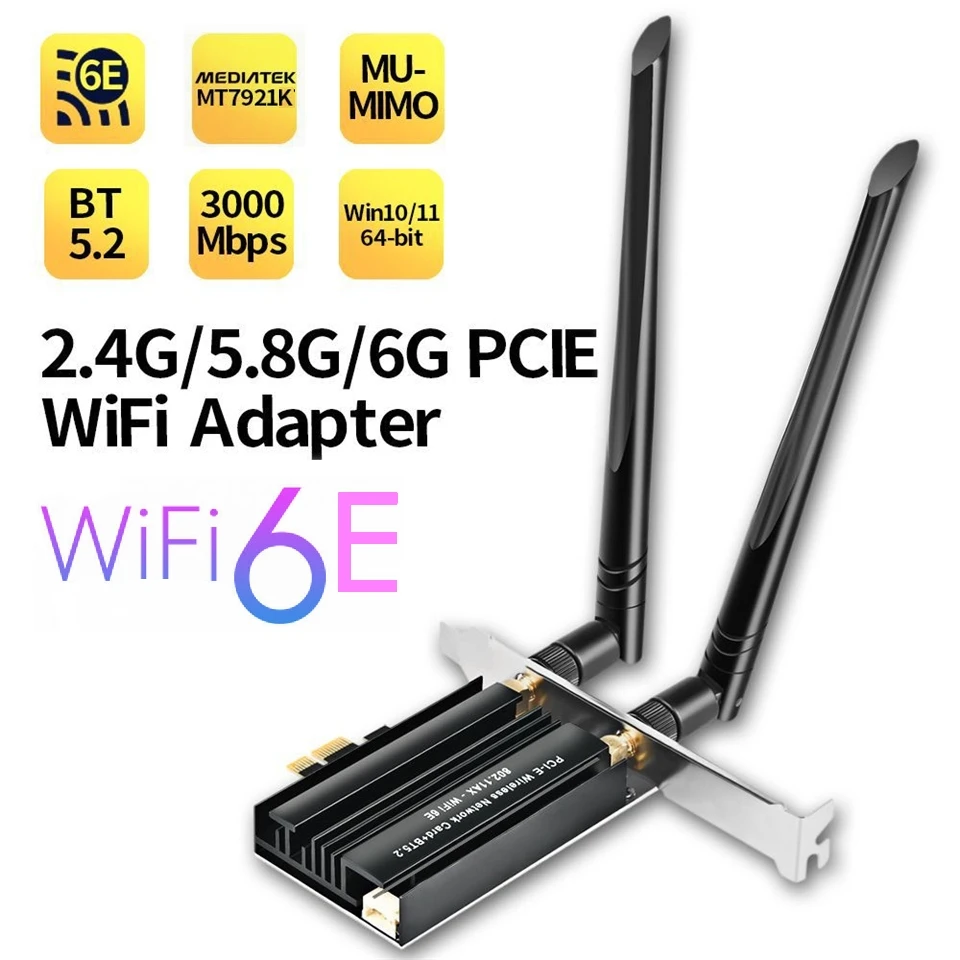 3000Mbps WIFI 6E PCI-E Wireless Network Card AX1800 802.11AX 3 Dual Band 1800Mbps 2 in 1 PCI e PCIE WIFI Bluetooth Adapter