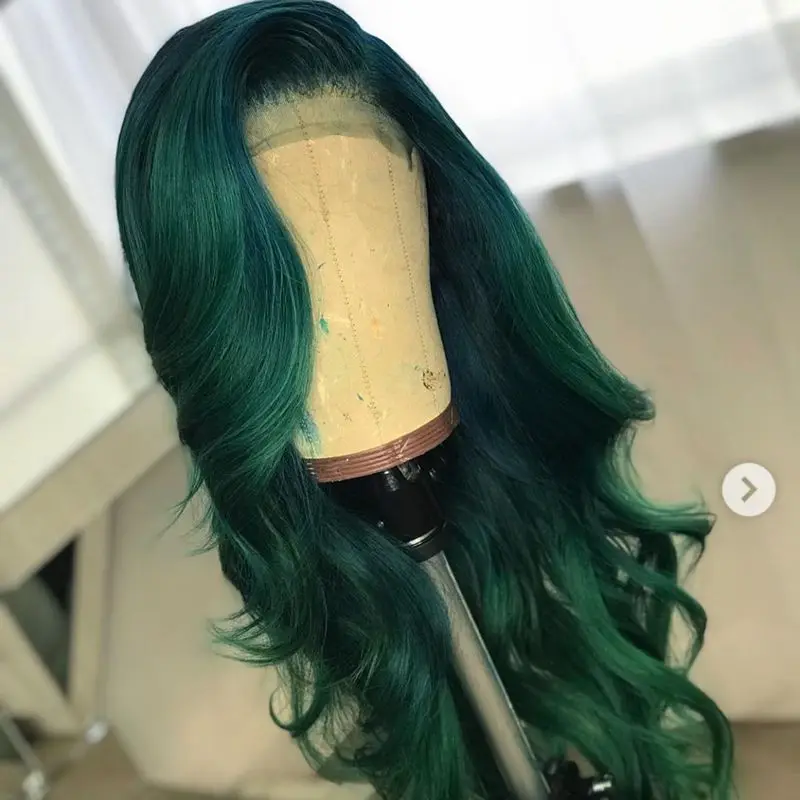 Лидер продаж, длинные волнистые темно-зеленые натуральные человеческие волосы разной плотности, парики на сетке спереди 13*4 для великолепных женщин