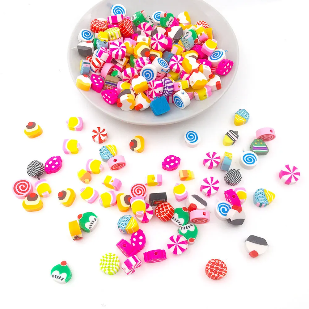 100pcs/bag Handmade Polymer Clay Beads Flower Heart Smiley Loose Beads For DIY Necklace Bracelet Jewelry Accessories