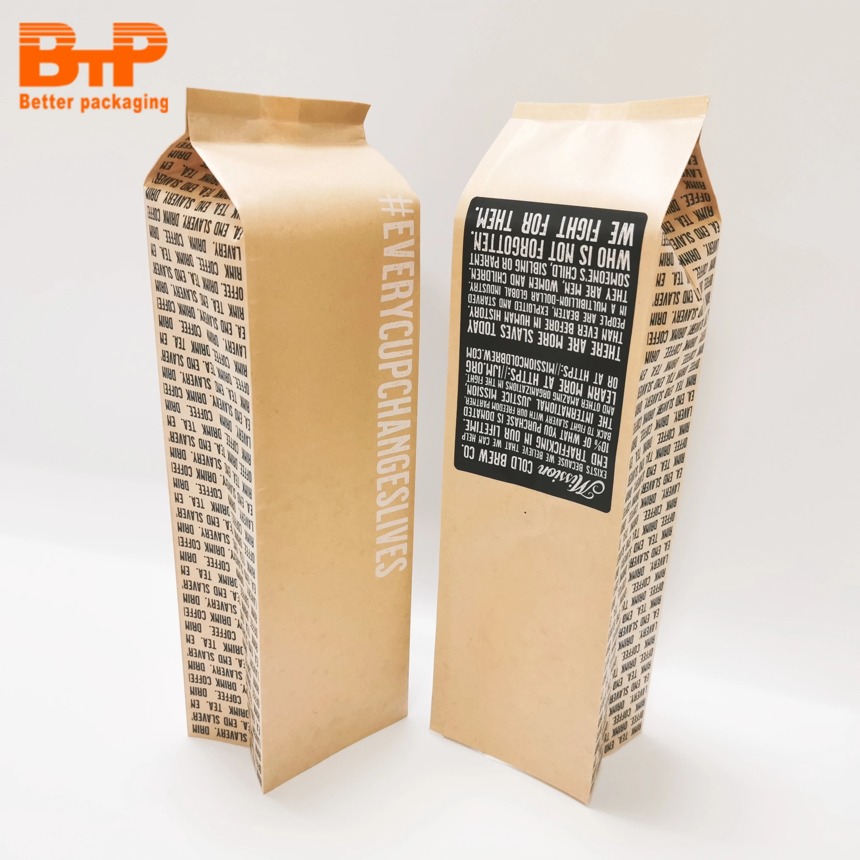 Кофейные пакеты из крафт-бумаги с односторонним дегазающим клапаном и многоразовой боковой молнией