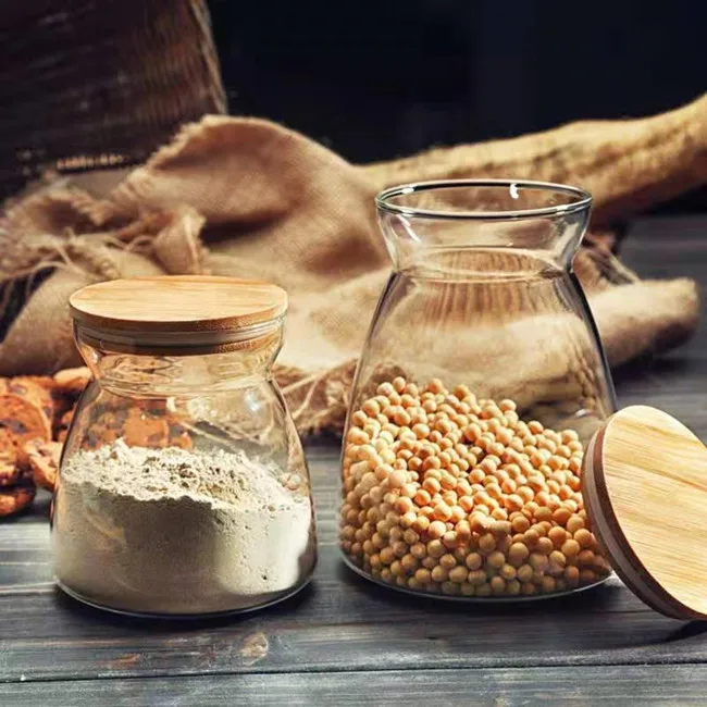 High borosilicate clear glass jar with wooden lid for honey