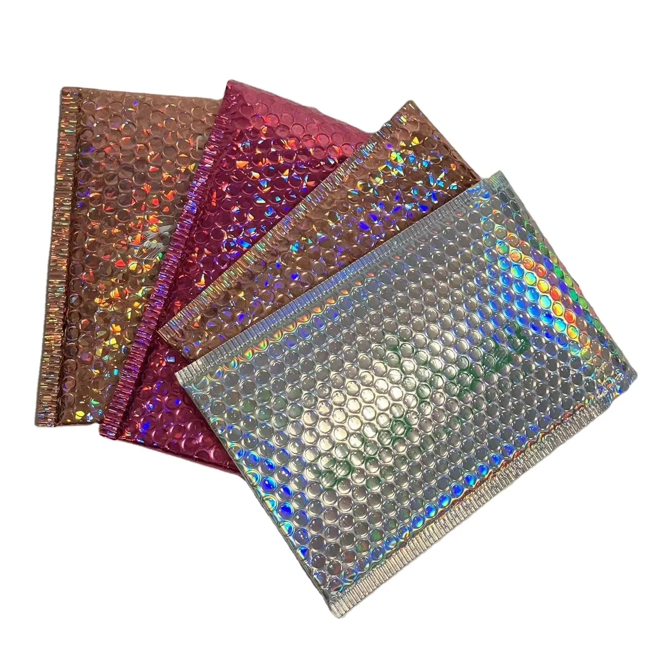 Manufacturer Low Price Poly Mailers White Bubble Cushion Bag Metallic Holographic Bubble Mailer for cosmetic