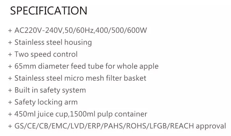 Multi-function 265500B 500w stainless steel electric centrifugal juicer extractor machine fruit juicer