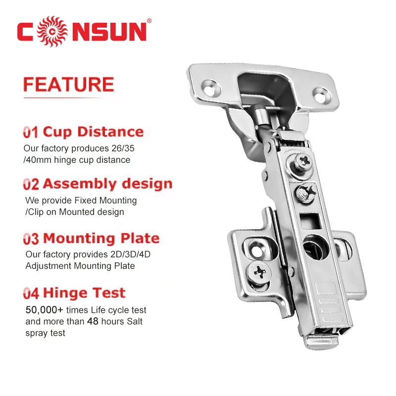 SP4D2 Soft Closing 4D Adjustable Hinge with Clip on Base High Quality One 4 Screws Adjustable