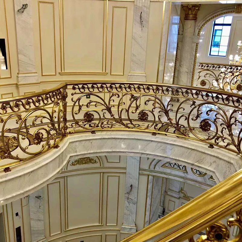 GUCI Luxury Royal Gold Staircase Handrail Brass Balustrade Metal Stairs Railing
