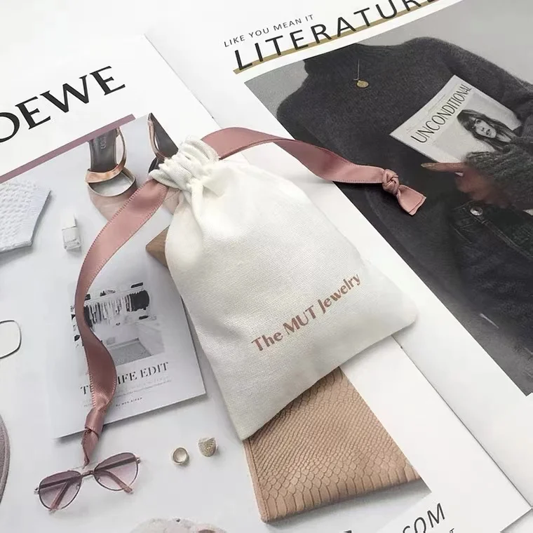 Wholesale Customized Logo Cotton Jewelry Bag Travel Pears and Jewels Pouch  Small Drawstring Bags