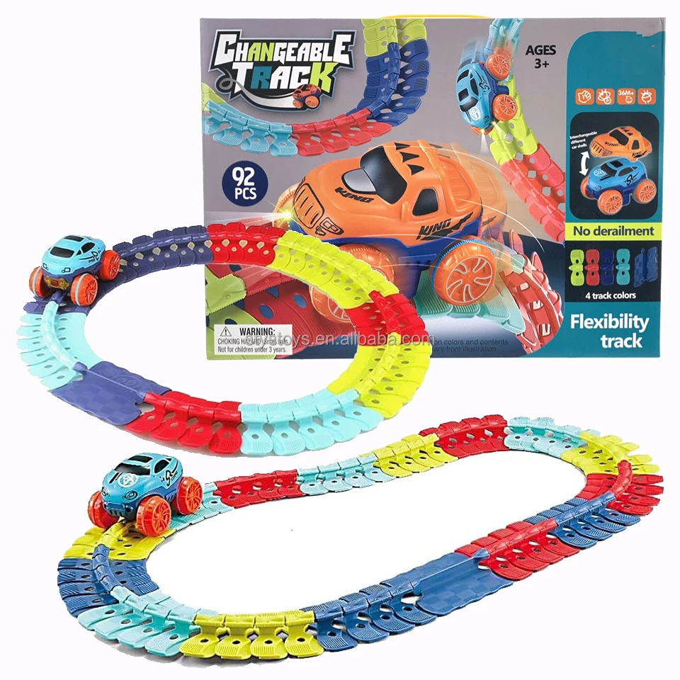 Flexible Changeable Magic Race Car Track Set Race Track Toys with LED Light-Up Race Car