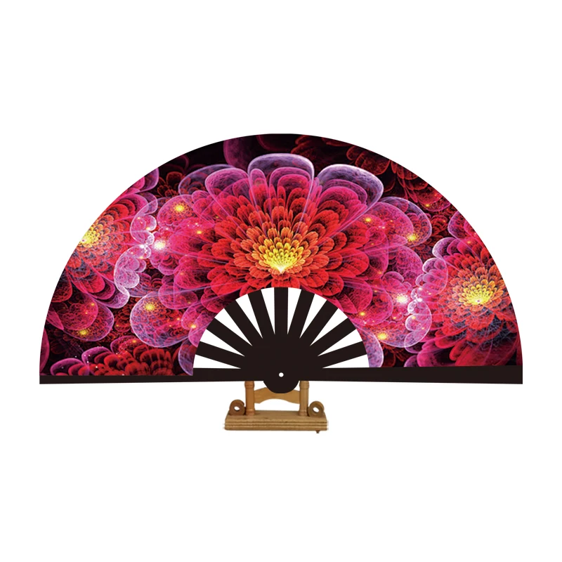 Plastic Dance Party Kungfu Fan Large Clack Folding Fan European Style Hand Fan