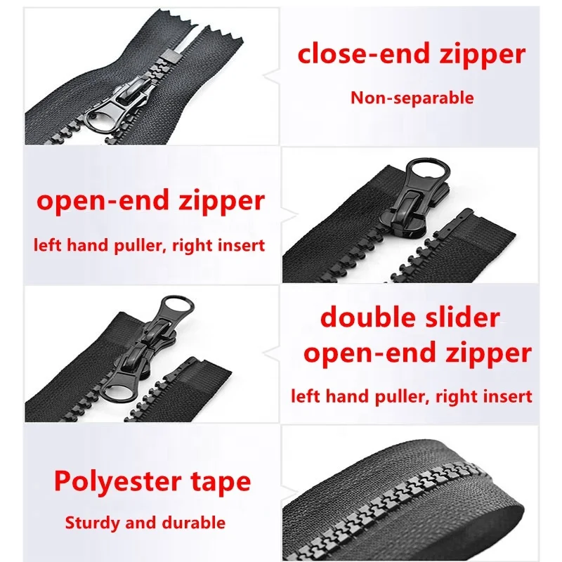 Jacket cremalleras plastic zipper 10 8 5 3 vislon zipper fermeture eclair two way close open end resin zippers