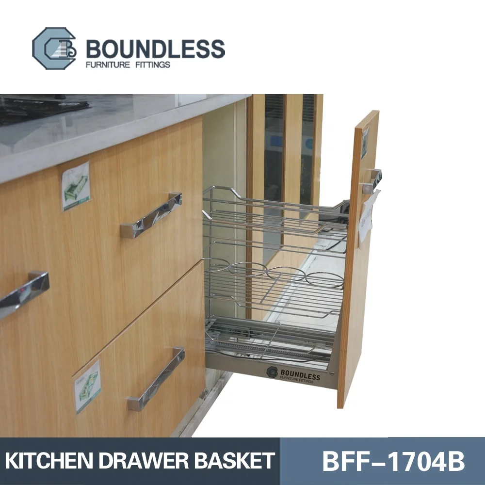 Kitchen Cabinet Metal Pull Out Wire Rack Storage Basket Two Tiers Rack Organizer Cabinet Accessory